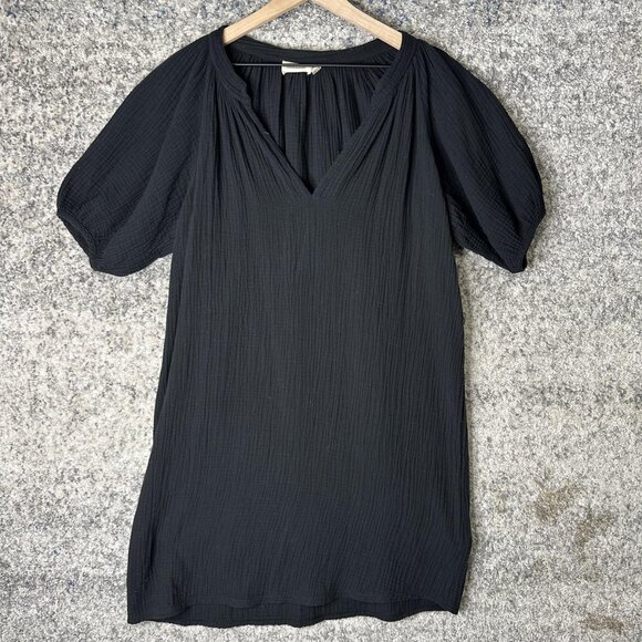 Unknown Dresses & Skirts - Nation LTD Dress Womens‎ Medium Black Cotton Gauze Mini Shift V Neck Puff Sleeve